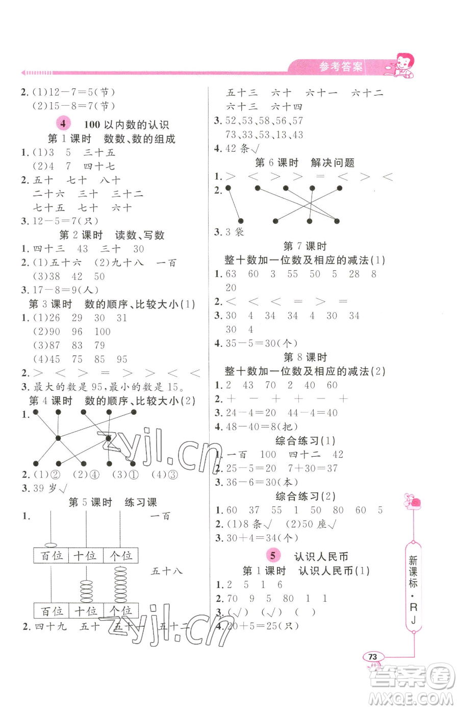 山東畫報(bào)出版社2023應(yīng)用題天天練一年級(jí)下冊(cè)數(shù)學(xué)人教版參考答案