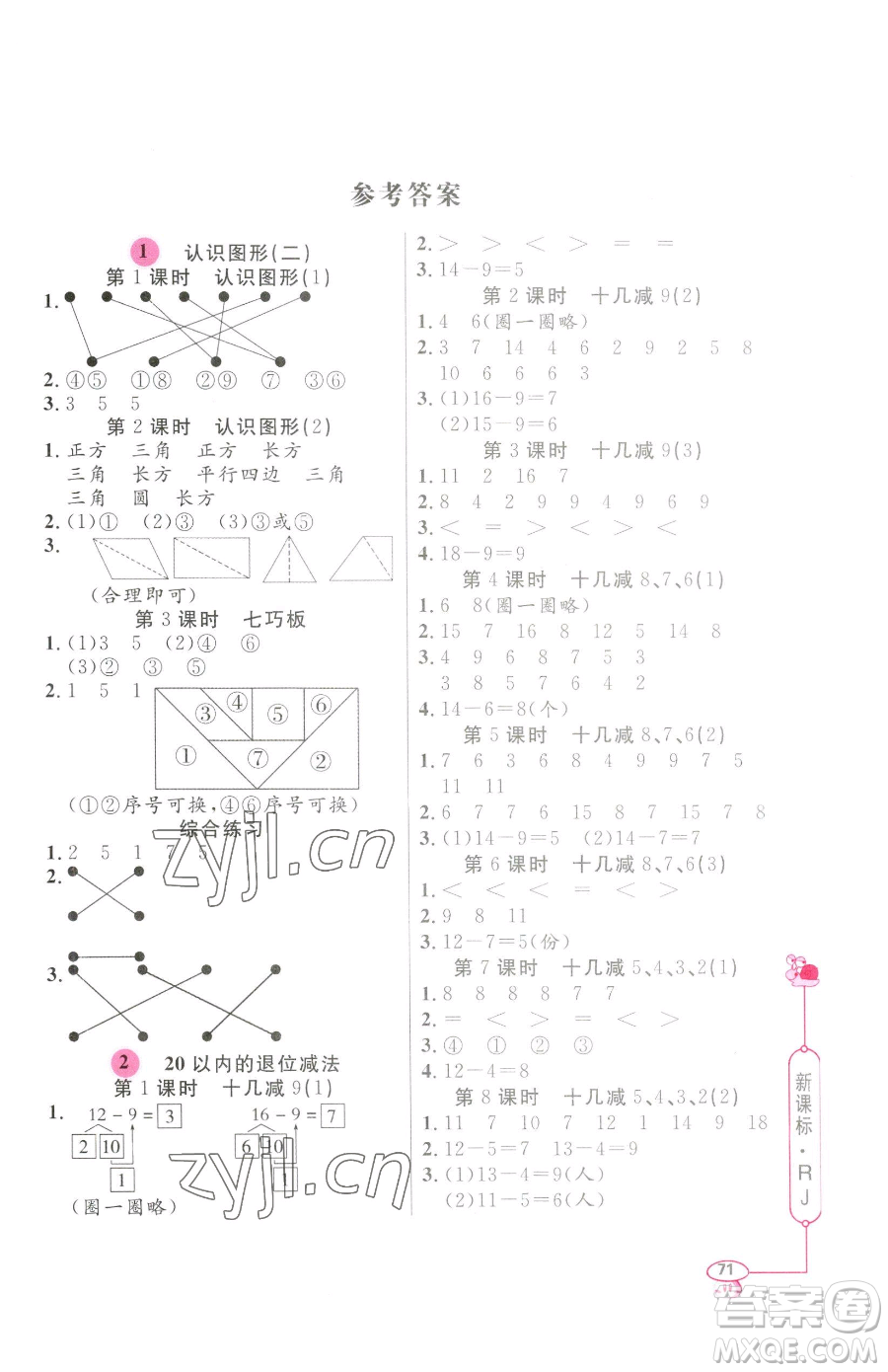 山東畫報(bào)出版社2023應(yīng)用題天天練一年級(jí)下冊(cè)數(shù)學(xué)人教版參考答案