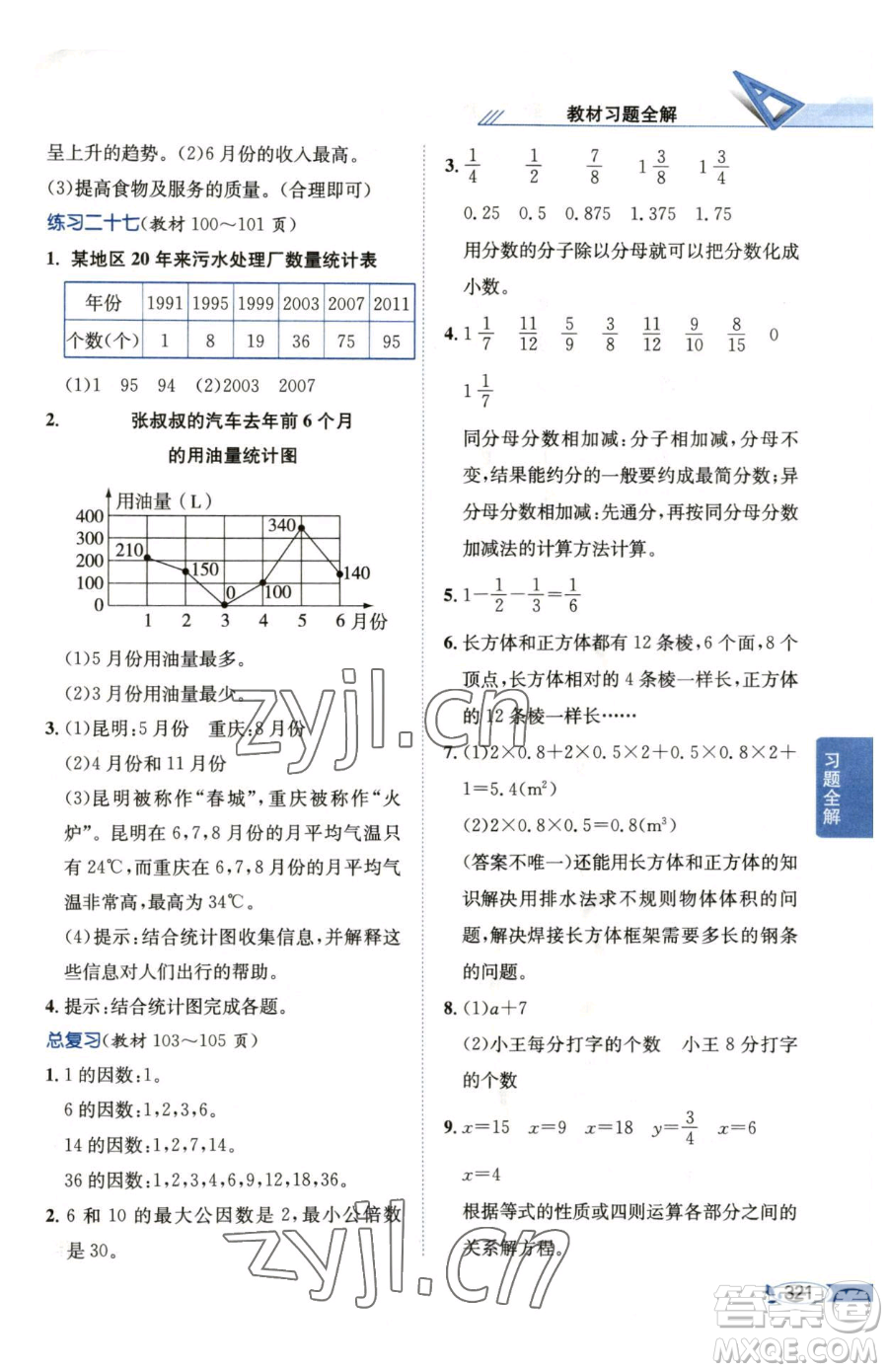 陜西人民教育出版社2023小學(xué)教材全解五年級下冊數(shù)學(xué)西南師大版參考答案