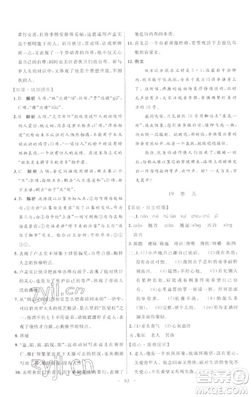 內(nèi)蒙古教育出版社2023初中同步學(xué)習(xí)目標(biāo)與檢測九年級語文下冊人教版參考答案