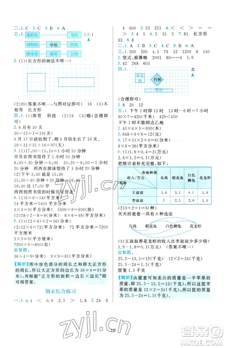 浙江教育出版社2023全優(yōu)方案夯實與提高三年級下冊數(shù)學人教版參考答案