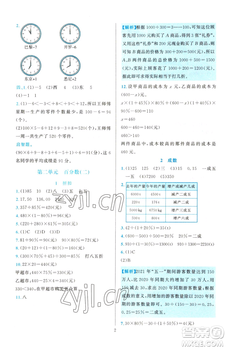 浙江教育出版社2023全優(yōu)方案夯實與提高六年級下冊數(shù)學(xué)人教版參考答案