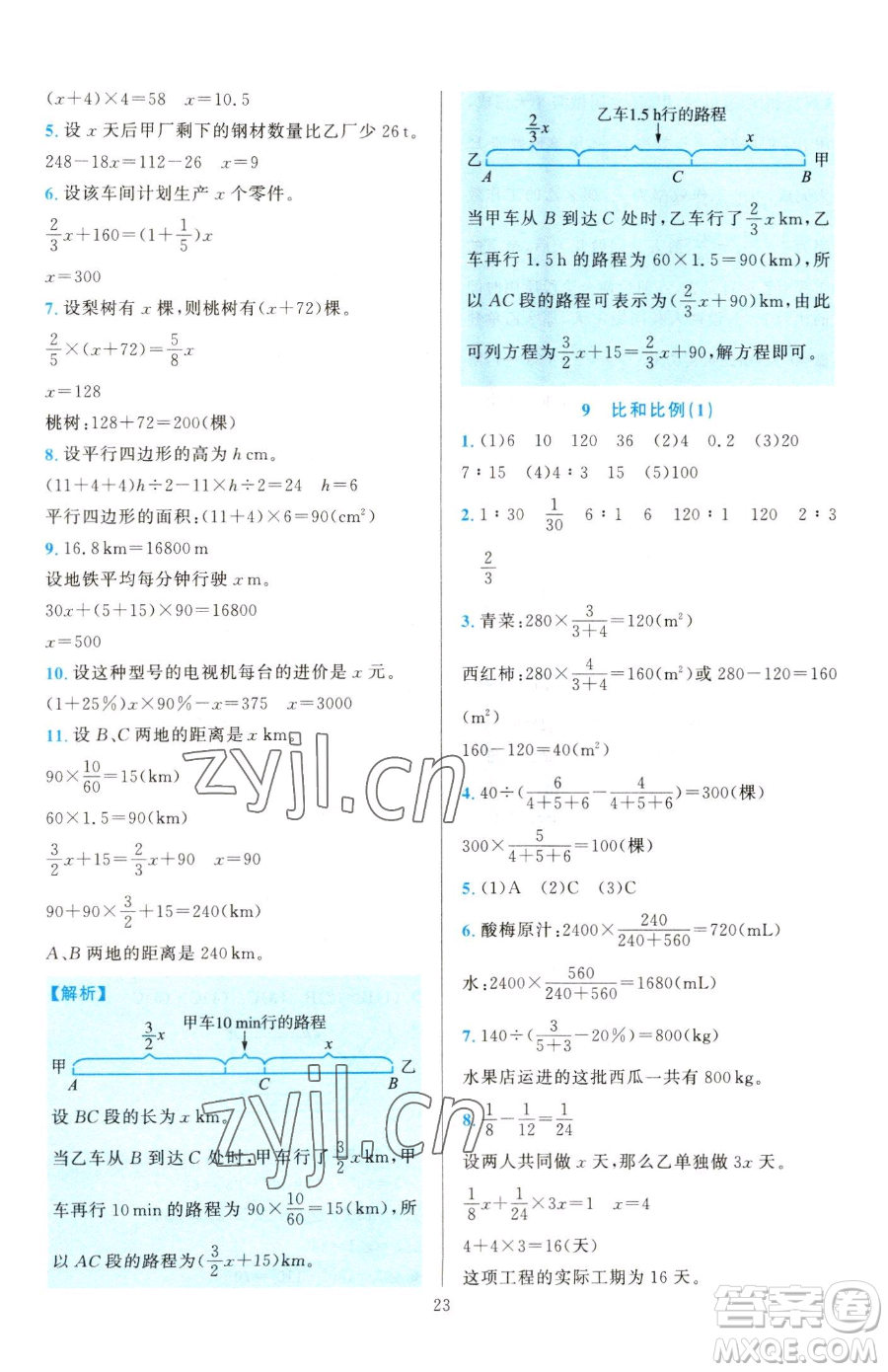 浙江教育出版社2023全優(yōu)方案夯實與提高六年級下冊數(shù)學(xué)人教版參考答案