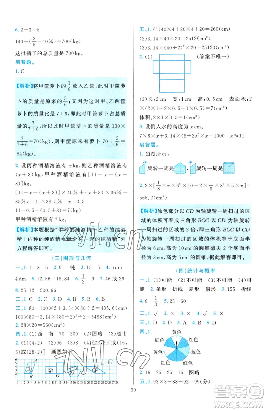 浙江教育出版社2023全優(yōu)方案夯實與提高六年級下冊數(shù)學(xué)人教版參考答案