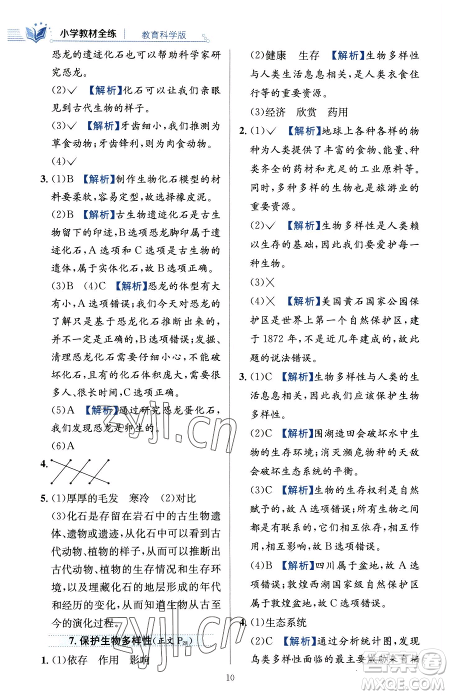 陜西人民教育出版社2023小學(xué)教材全練六年級(jí)下冊(cè)科學(xué)教科版參考答案