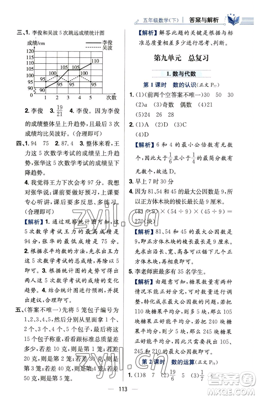 陜西人民教育出版社2023小學(xué)教材全練五年級下冊數(shù)學(xué)人教版參考答案