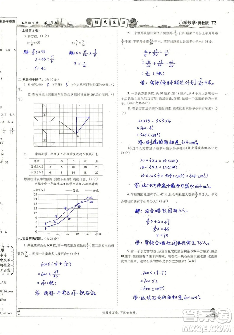 2023年春少年智力開發(fā)報五年級數(shù)學(xué)下冊冀教版第43-46期答案