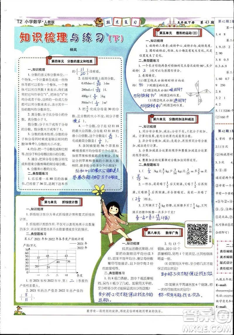 2023年春少年智力開發(fā)報五年級數(shù)學(xué)下冊人教版第43-46期答案