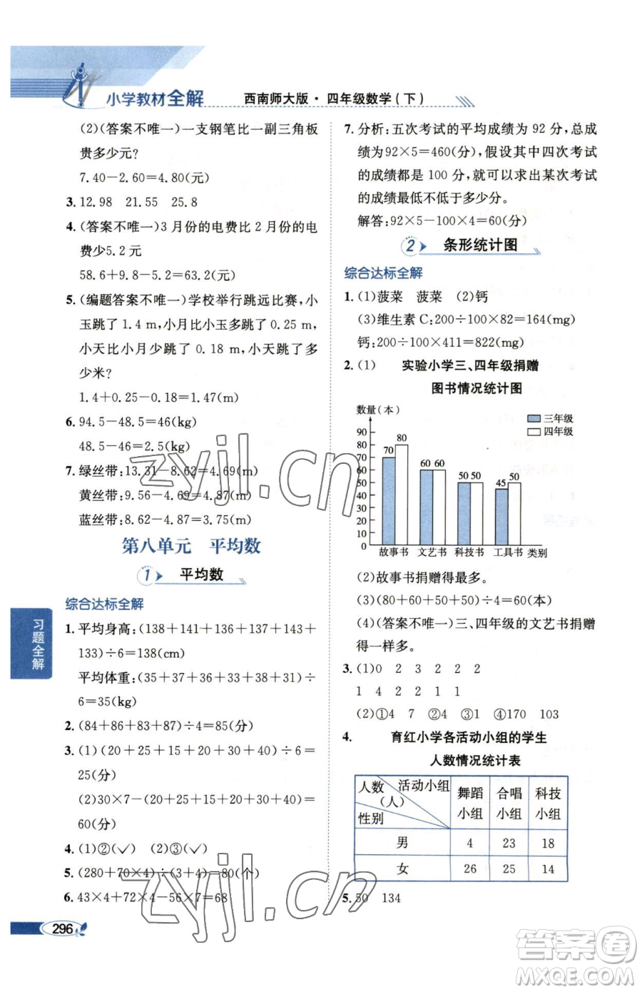 陜西人民教育出版社2023小學(xué)教材全解四年級(jí)下冊(cè)數(shù)學(xué)西南師大版參考答案