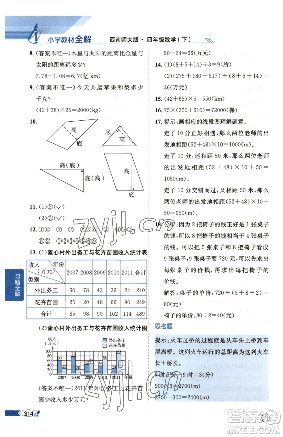 陜西人民教育出版社2023小學(xué)教材全解四年級(jí)下冊(cè)數(shù)學(xué)西南師大版參考答案