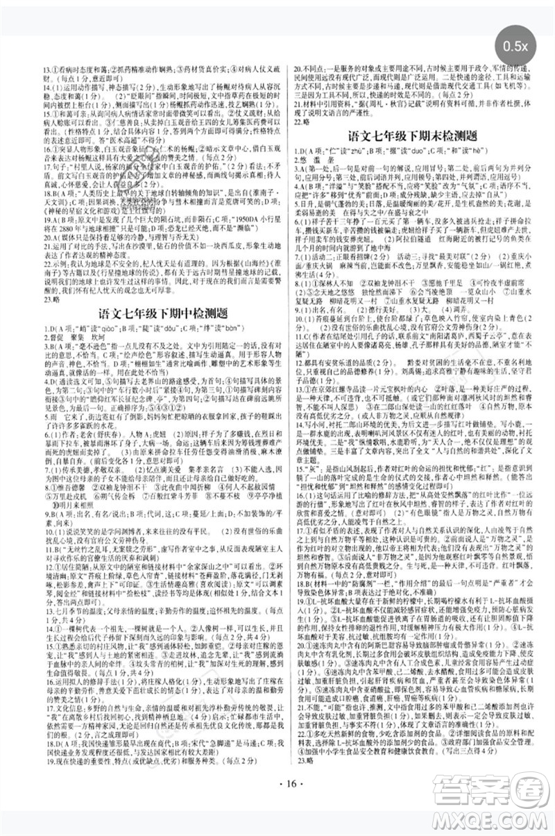 四川民族出版社2023同步寶典1線超越七年級(jí)語(yǔ)文下冊(cè)人教版參考答案