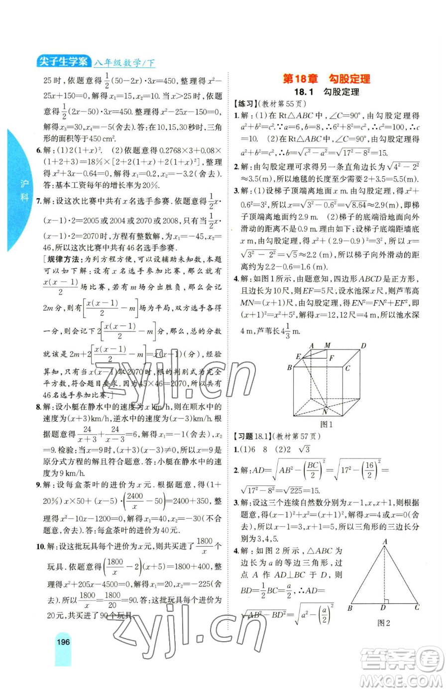 吉林人民出版社2023尖子生學(xué)案八年級下冊數(shù)學(xué)滬科版參考答案