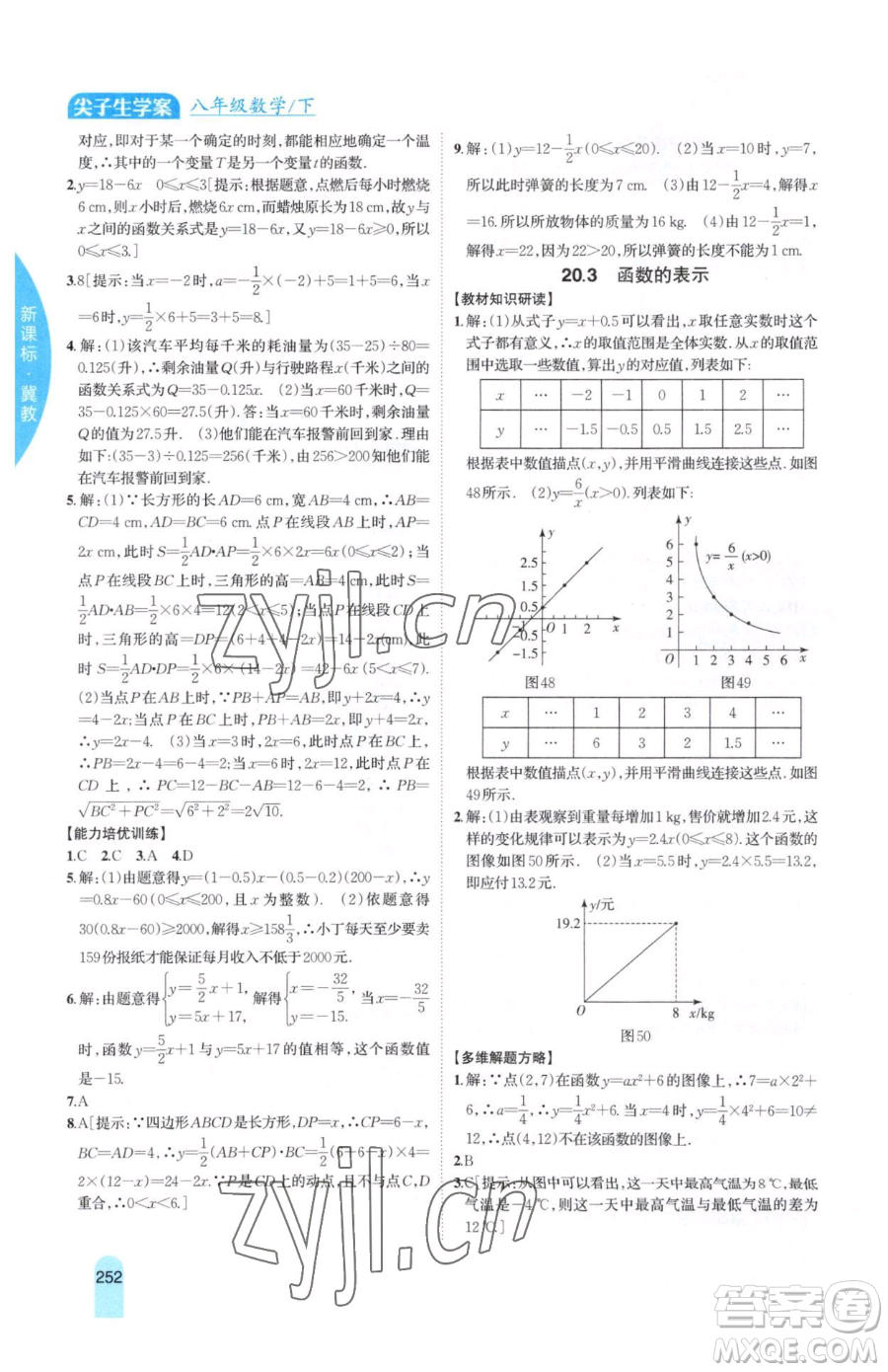 吉林人民出版社2023尖子生學(xué)案八年級(jí)下冊(cè)數(shù)學(xué)冀教版參考答案