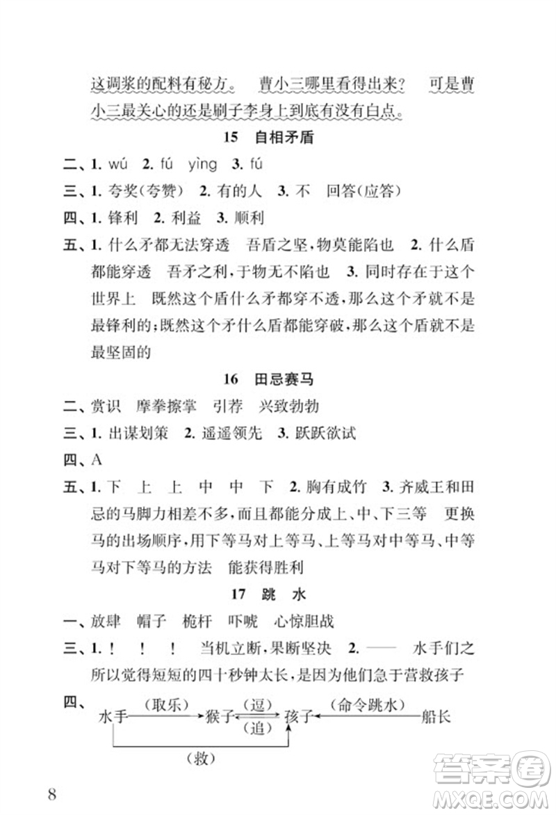 江蘇鳳凰教育出版社2023小學語文補充習題五年級下冊人教版參考答案