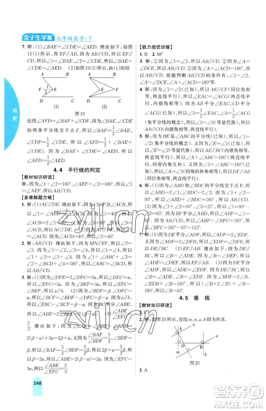 吉林人民出版社2023尖子生學(xué)案七年級(jí)下冊(cè)數(shù)學(xué)湘教版參考答案