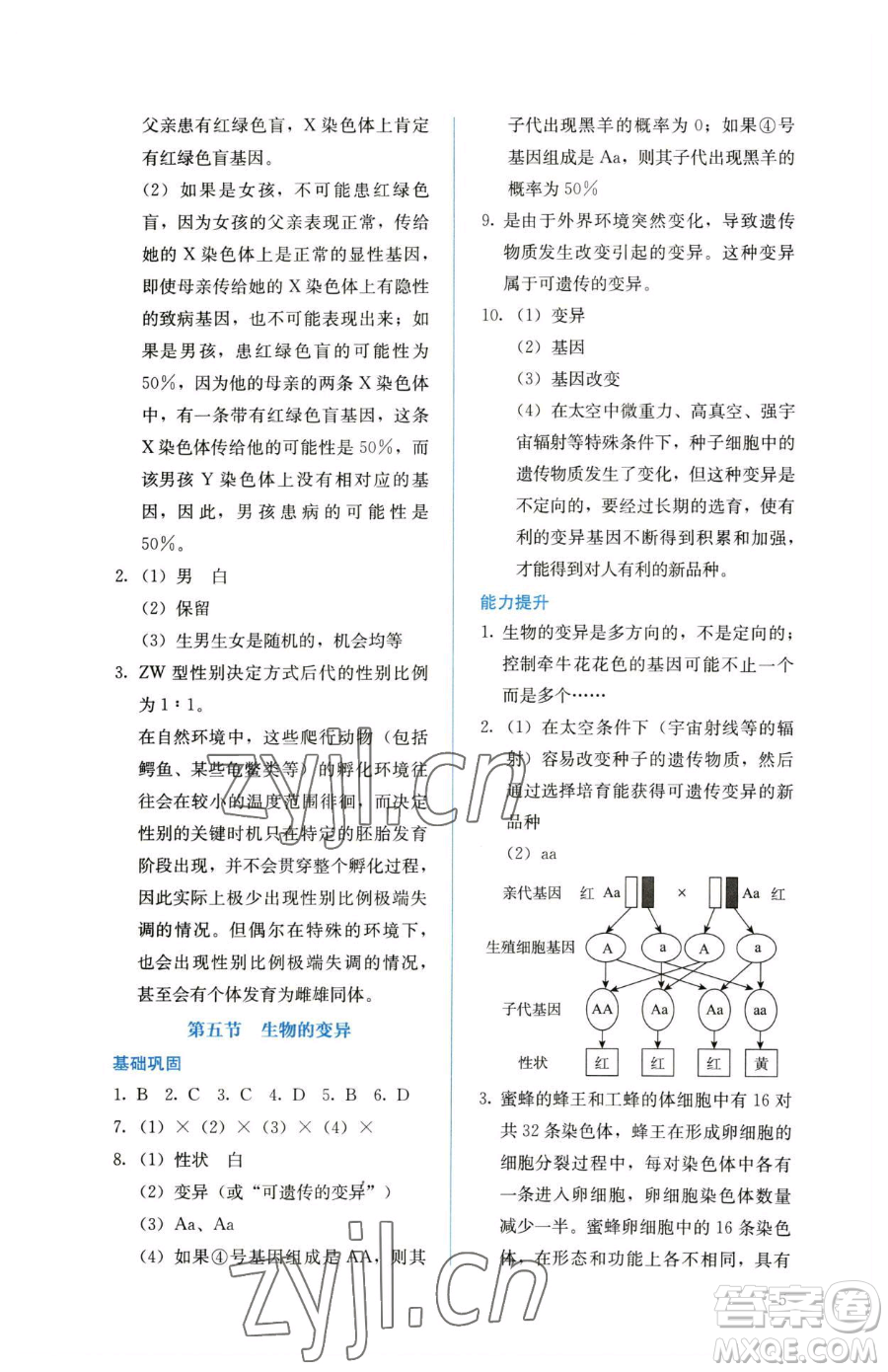 人民教育出版社2023同步解析與測評八年級下冊生物學(xué)人教版參考答案