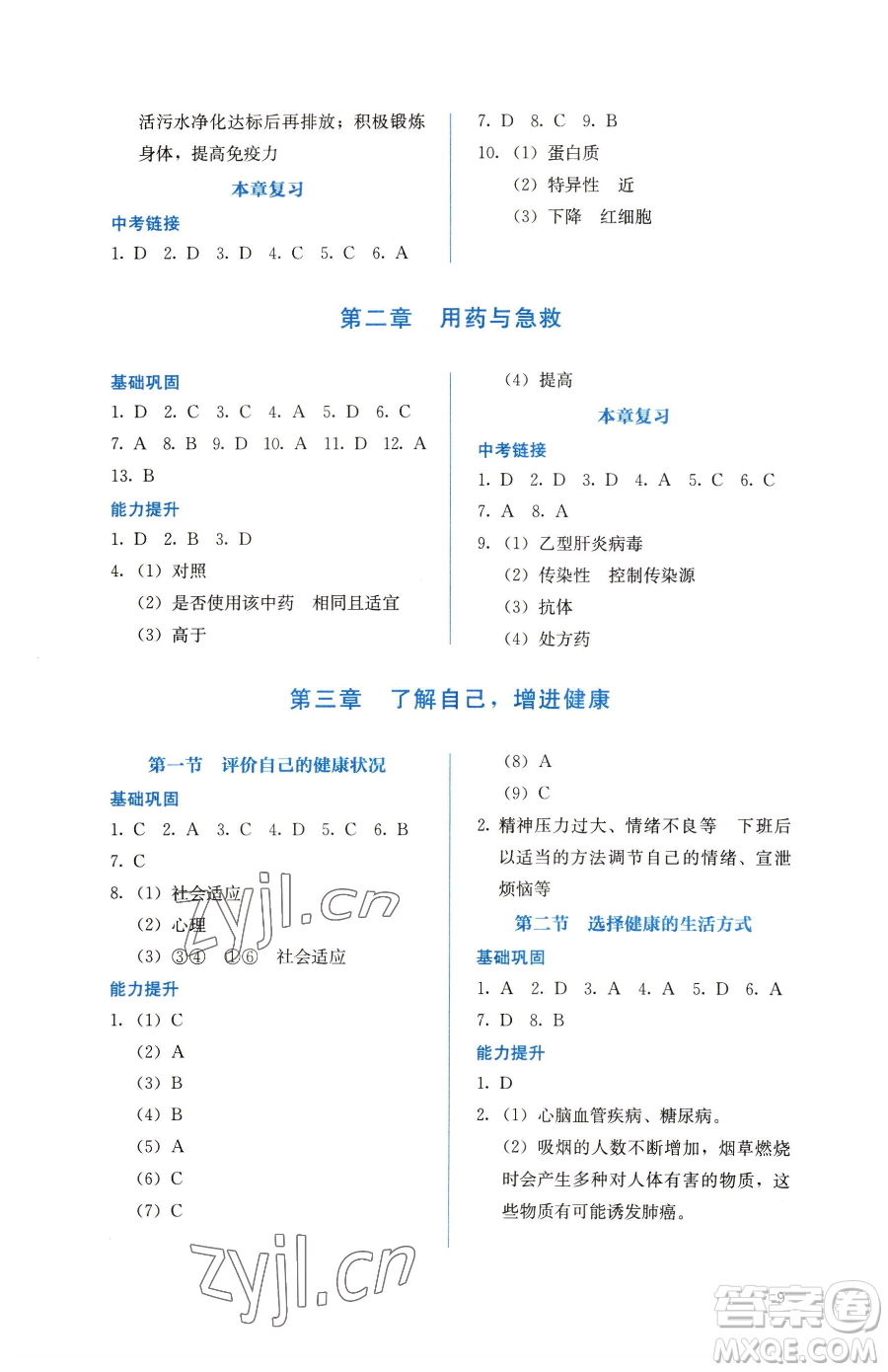 人民教育出版社2023同步解析與測評八年級下冊生物學(xué)人教版參考答案