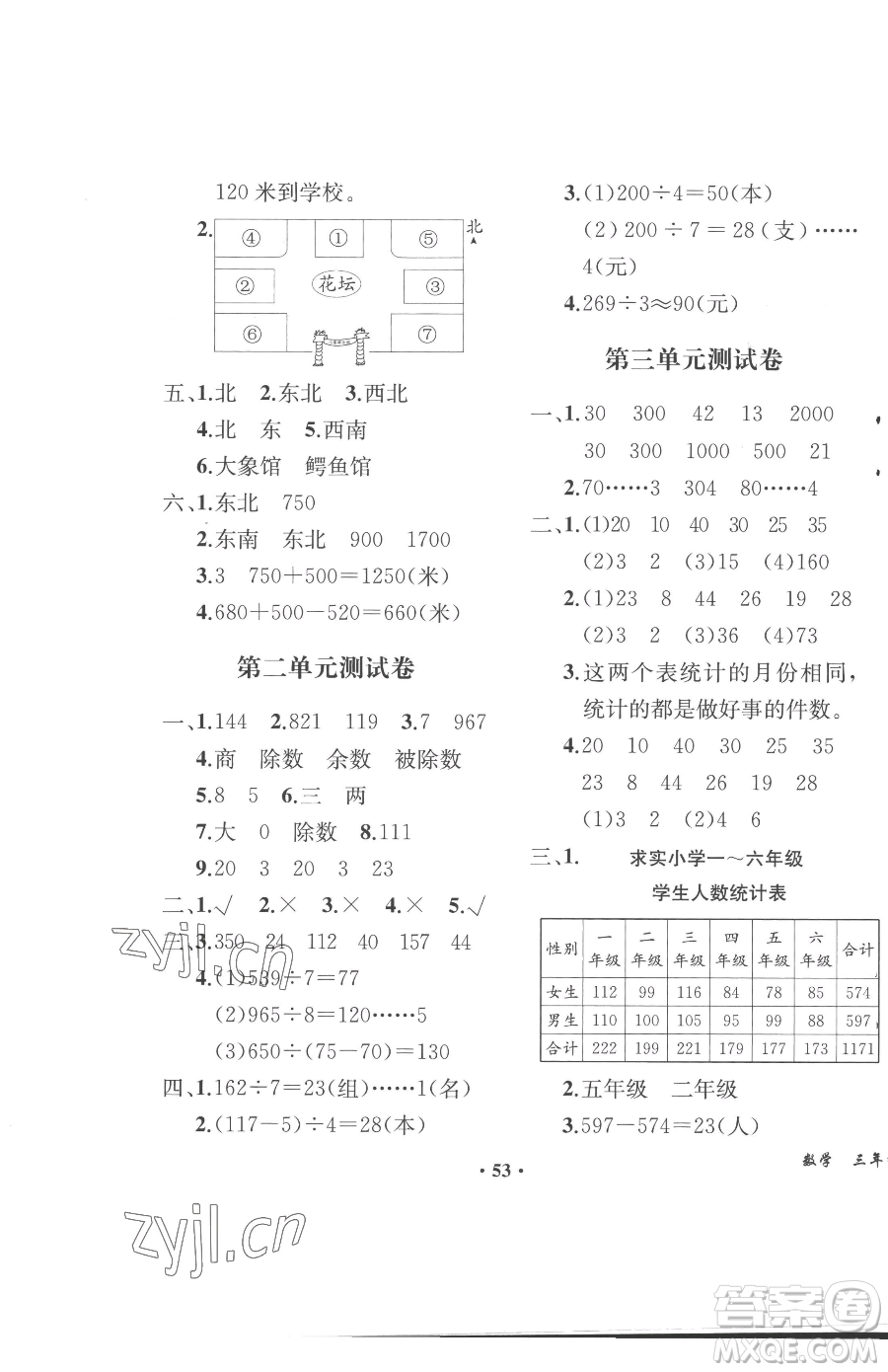 人民教育出版社2023勝券在握同步解析與測(cè)評(píng)課堂鞏固練習(xí)三年級(jí)下冊(cè)數(shù)學(xué)人教版重慶專版參考答案