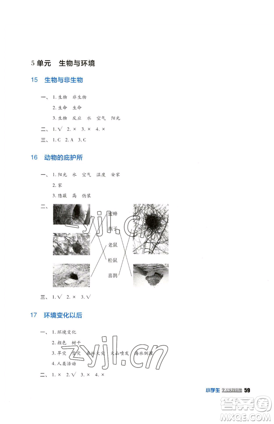 四川教育出版社2023新課標(biāo)小學(xué)生學(xué)習(xí)實(shí)踐園地四年級下冊科學(xué)蘇教版參考答案