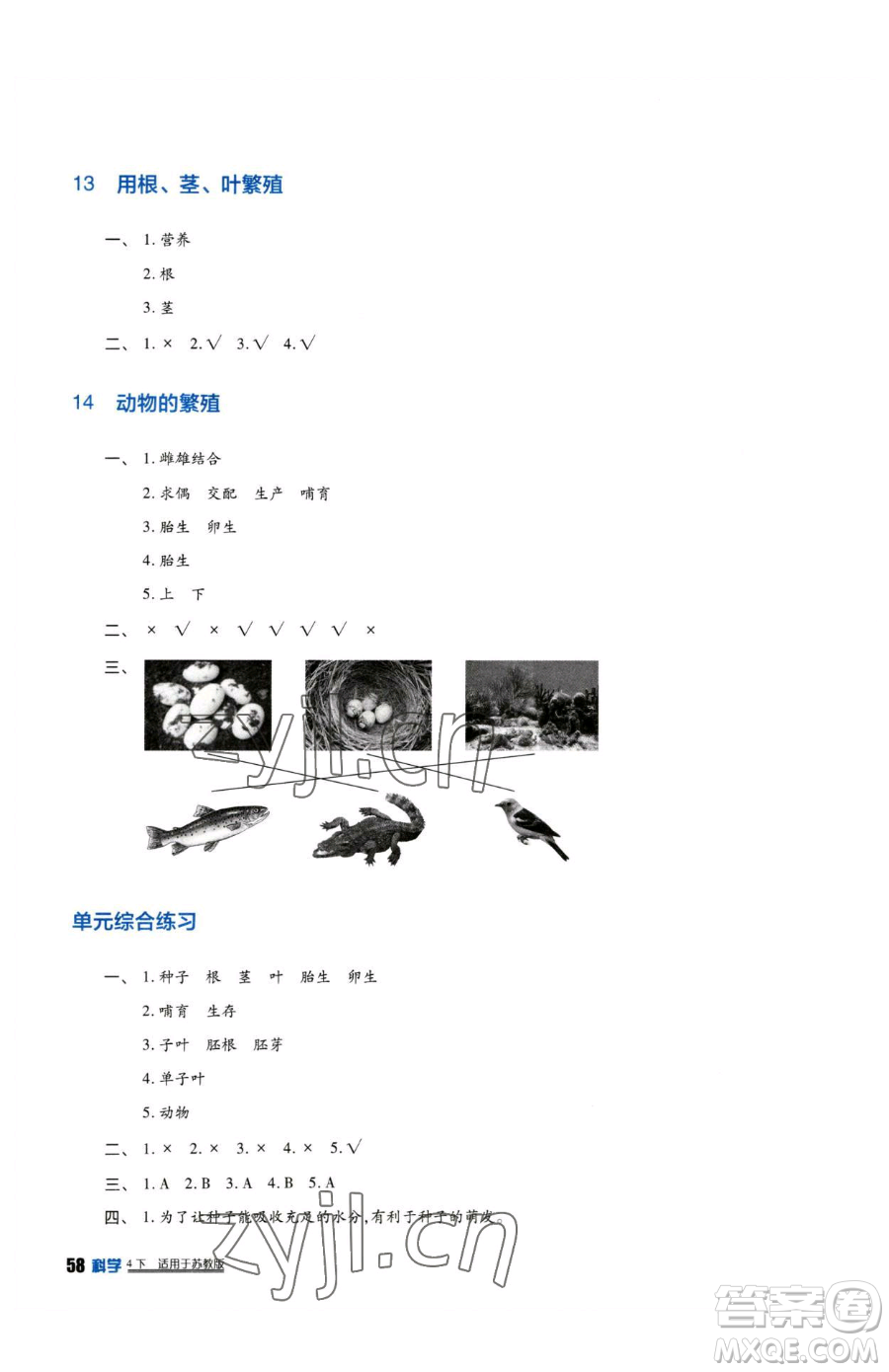 四川教育出版社2023新課標(biāo)小學(xué)生學(xué)習(xí)實(shí)踐園地四年級下冊科學(xué)蘇教版參考答案