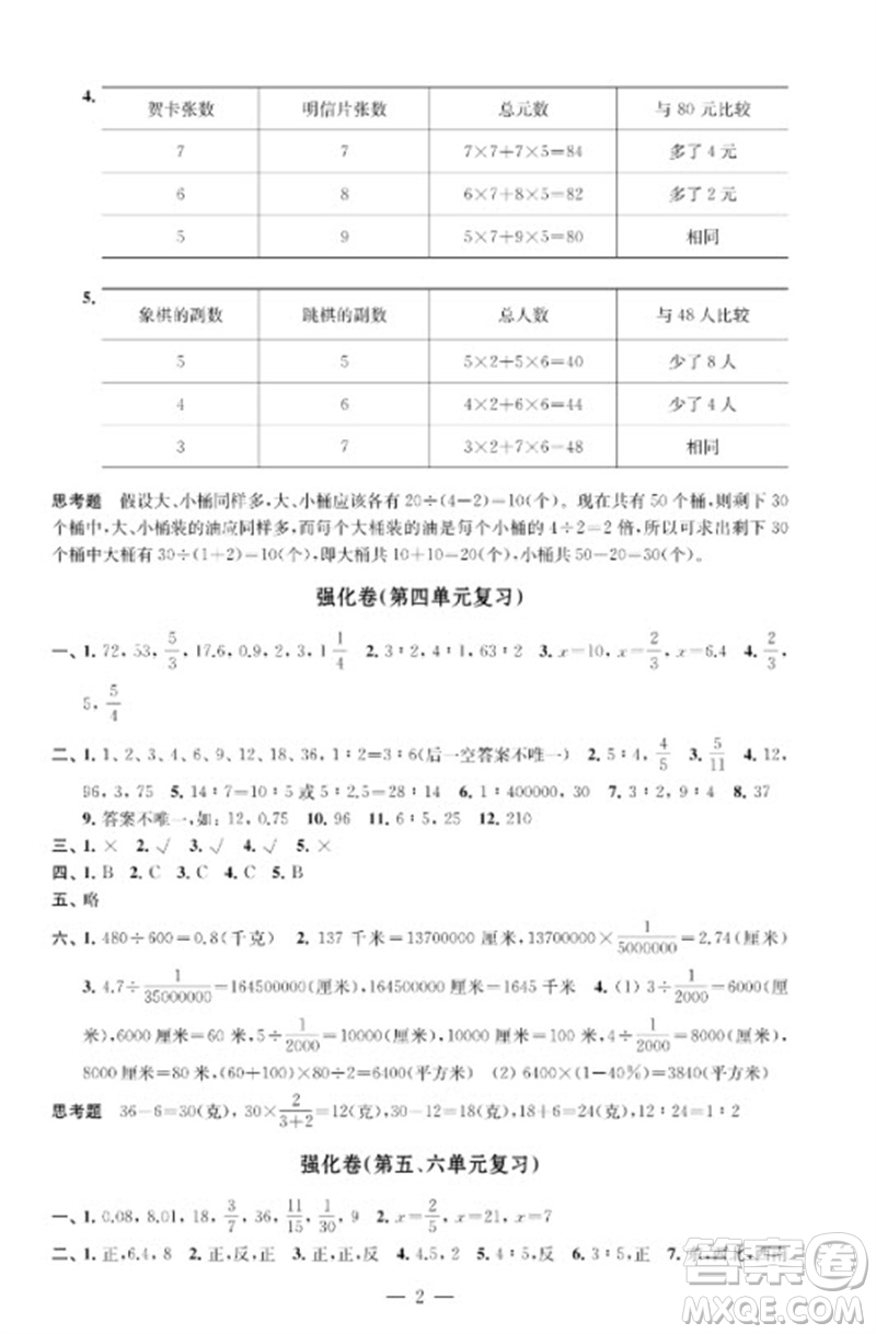 江蘇鳳凰教育出版社2023小學數(shù)學強化拓展卷六年級下冊蘇教版提升版參考答案