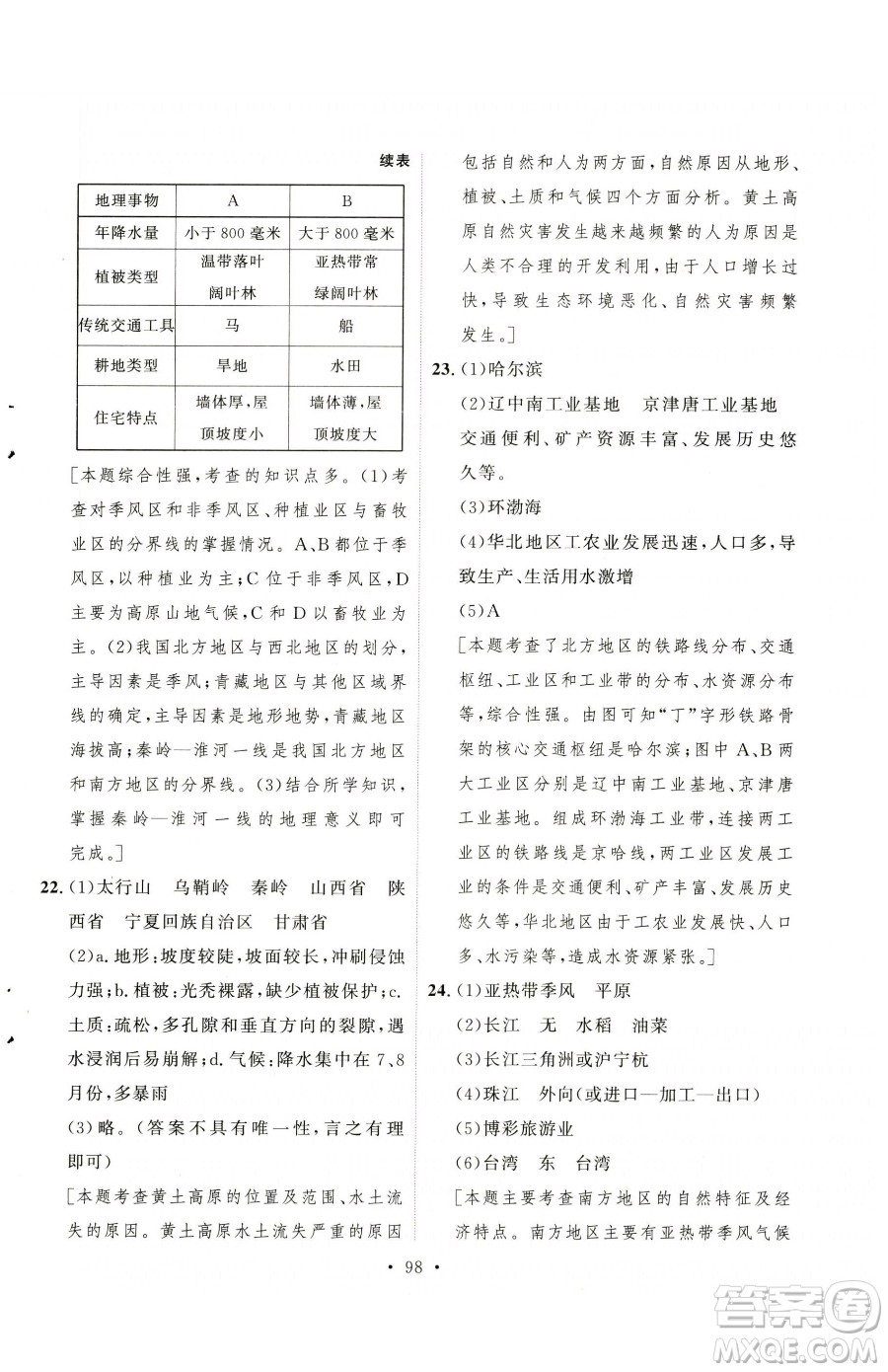 陜西人民出版社2023實(shí)驗(yàn)教材新學(xué)案八年級下冊地理人教版參考答案