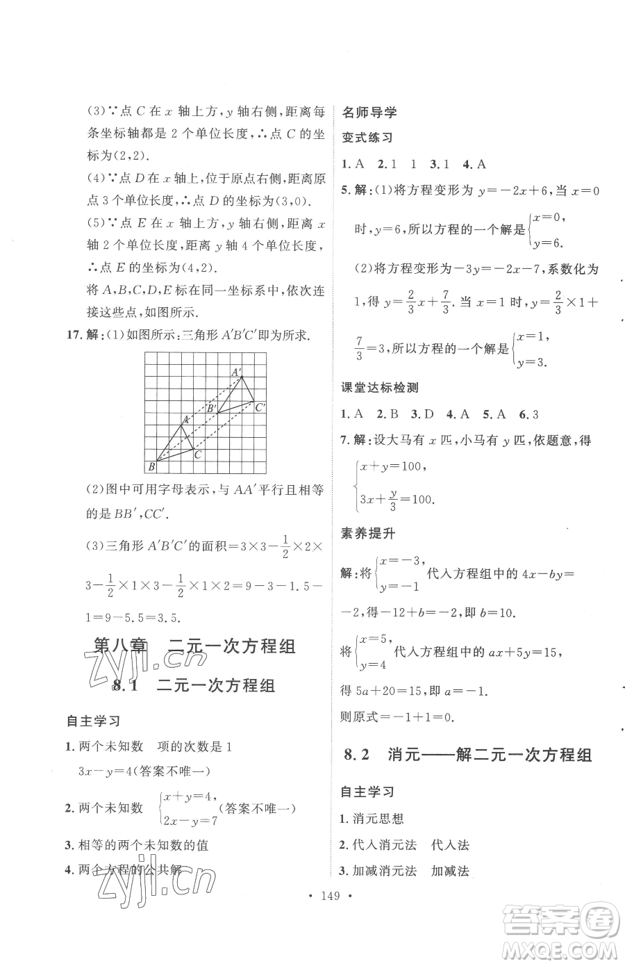 陜西人民出版社2023實(shí)驗(yàn)教材新學(xué)案七年級(jí)下冊(cè)數(shù)學(xué)人教版參考答案