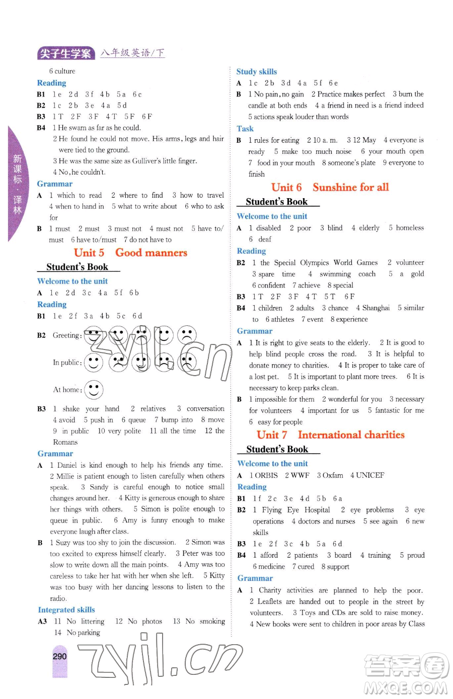 吉林人民出版社2023尖子生學(xué)案八年級(jí)下冊(cè)英語(yǔ)譯林版參考答案