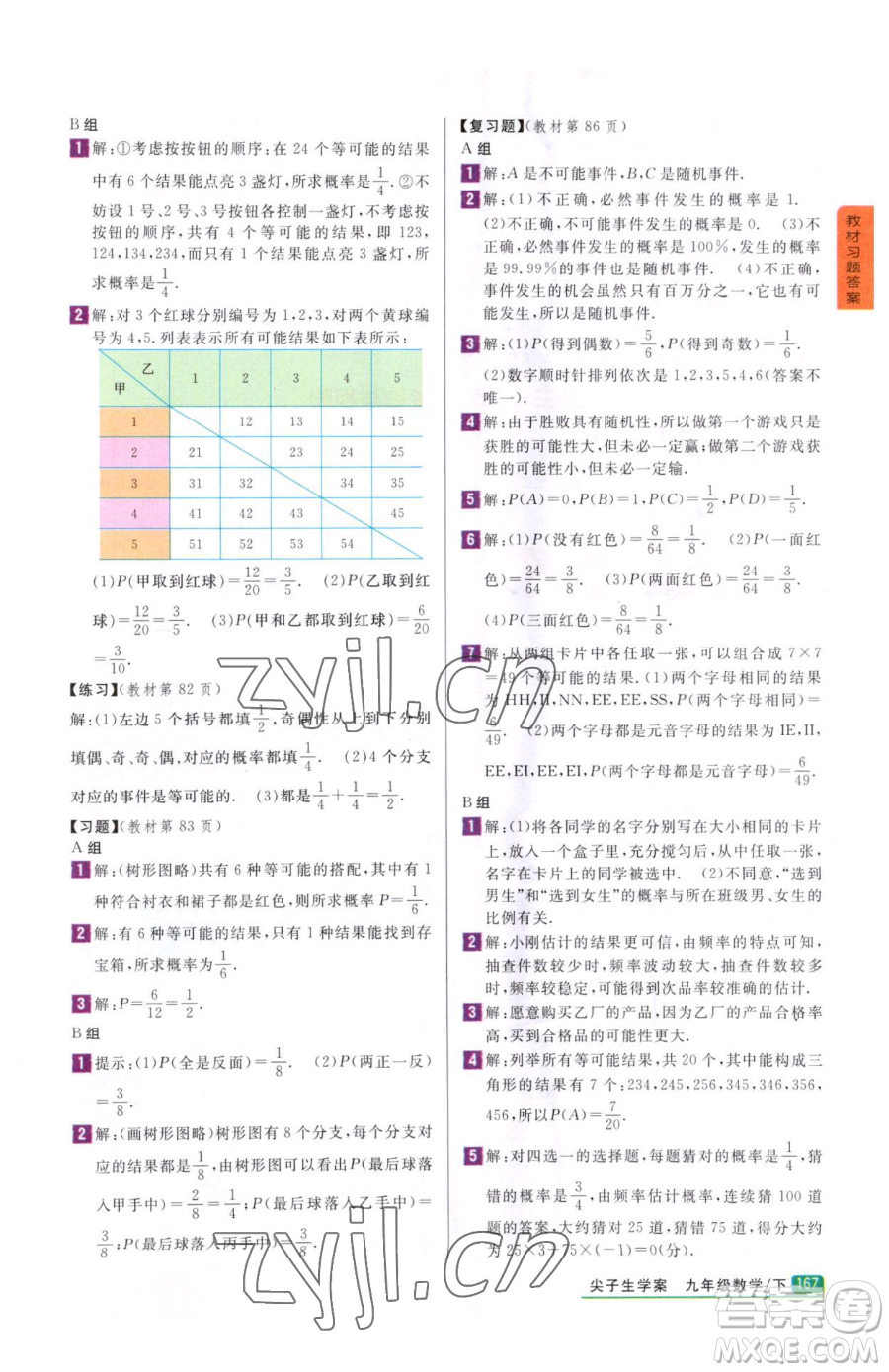 吉林人民出版社2023尖子生學(xué)案九年級(jí)下冊(cè)數(shù)學(xué)冀教版參考答案