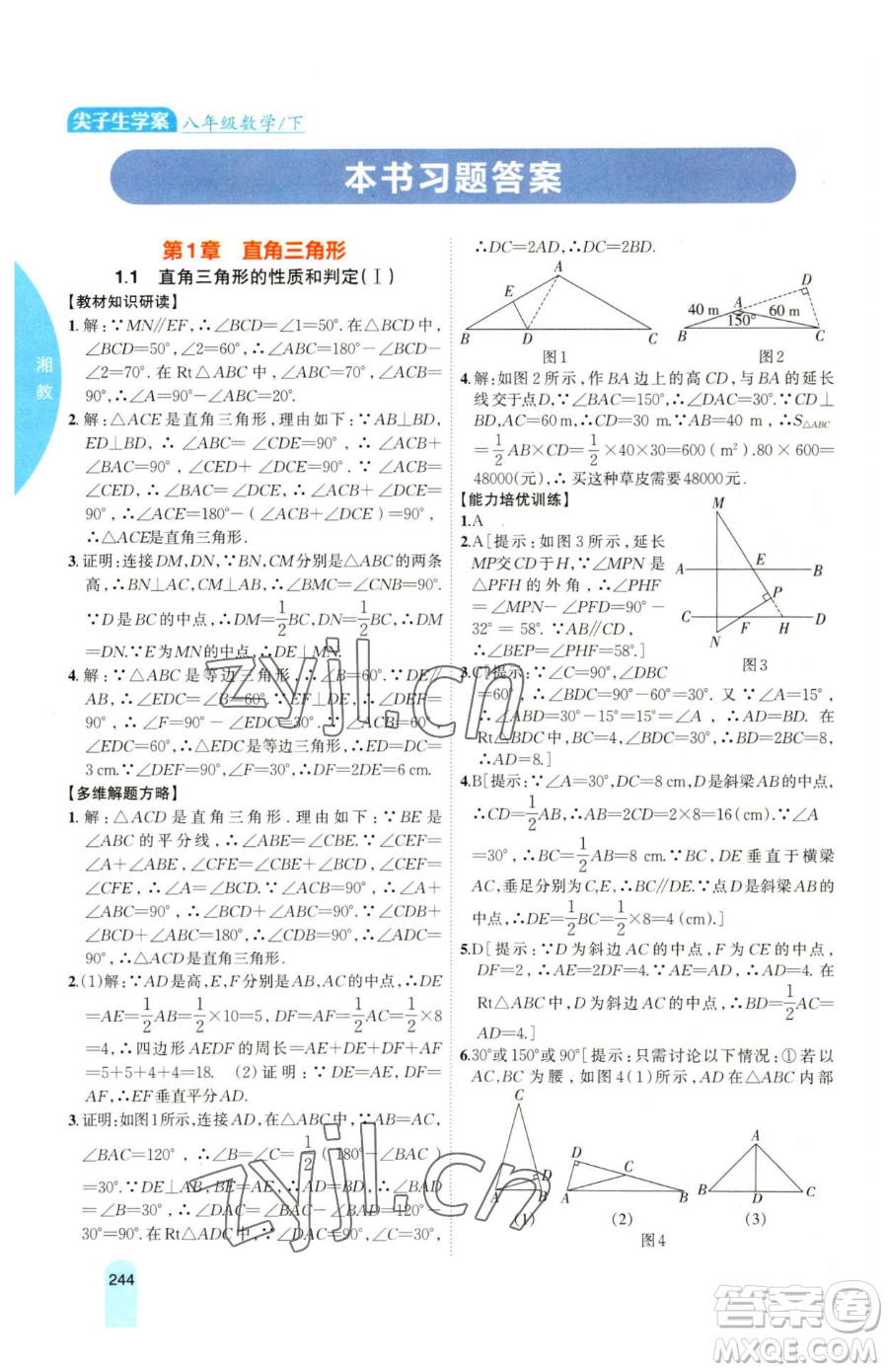 吉林人民出版社2023尖子生學(xué)案八年級(jí)下冊(cè)數(shù)學(xué)湘教版參考答案