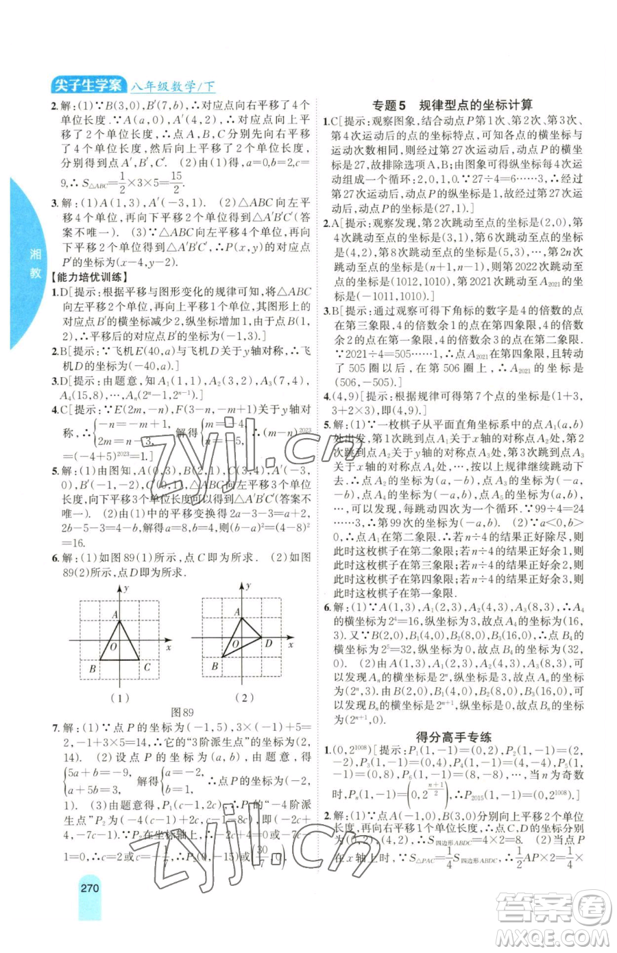 吉林人民出版社2023尖子生學(xué)案八年級(jí)下冊(cè)數(shù)學(xué)湘教版參考答案