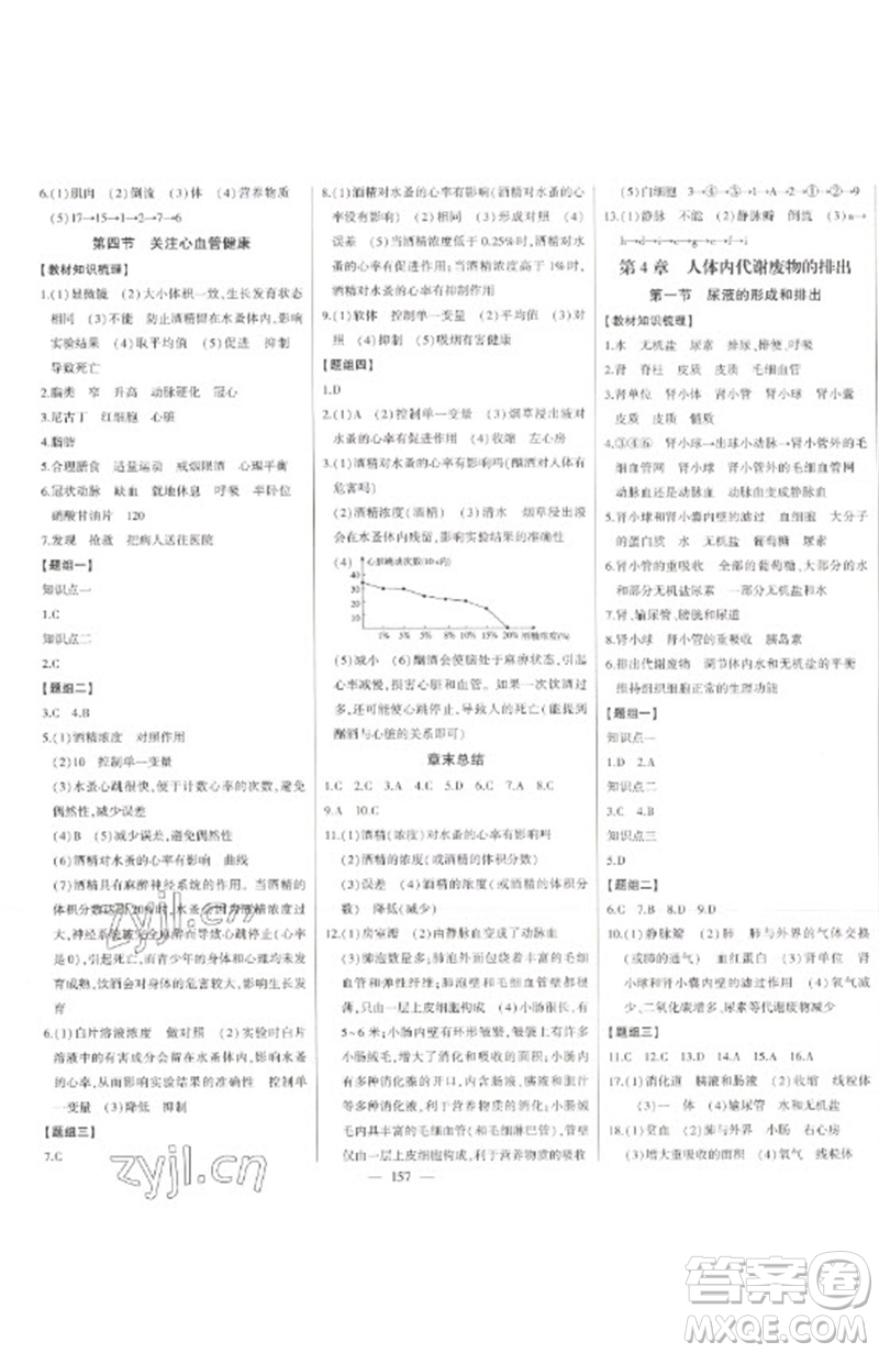 吉林人民出版社2023初中新課標(biāo)名師學(xué)案智慧大課堂七年級(jí)生物下冊(cè)濟(jì)南版參考答案