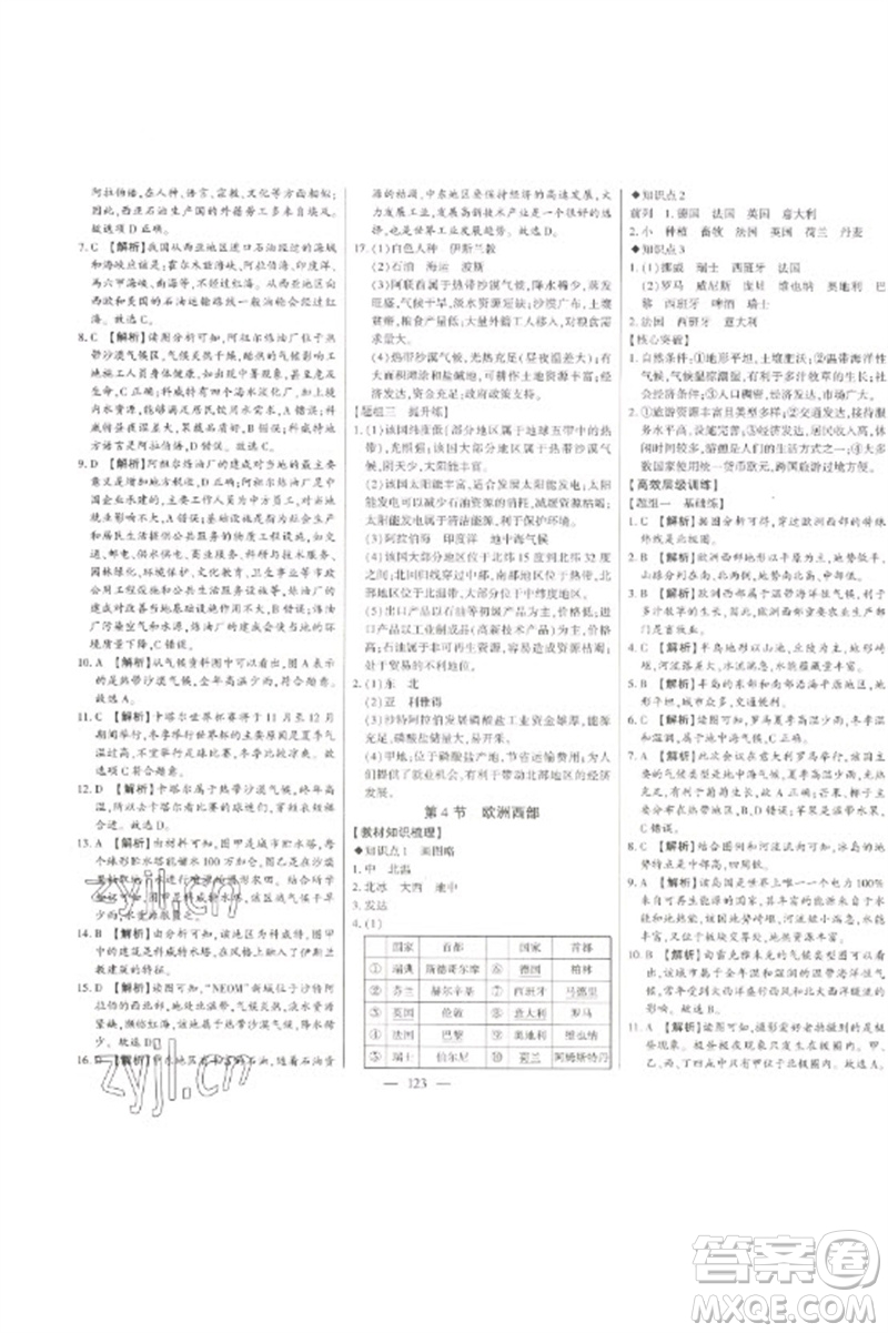 吉林人民出版社2023初中新課標(biāo)名師學(xué)案智慧大課堂七年級(jí)地理下冊(cè)湘教版參考答案