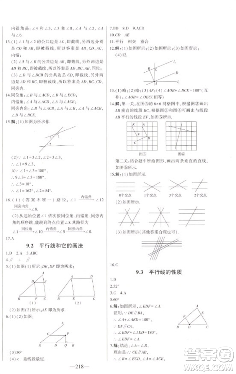 吉林人民出版社2023初中新課標(biāo)名師學(xué)案智慧大課堂七年級數(shù)學(xué)下冊青島版參考答案