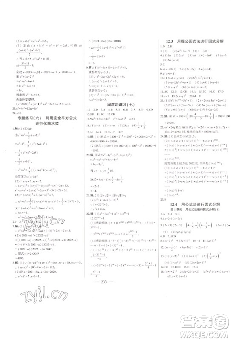 吉林人民出版社2023初中新課標(biāo)名師學(xué)案智慧大課堂七年級數(shù)學(xué)下冊青島版參考答案