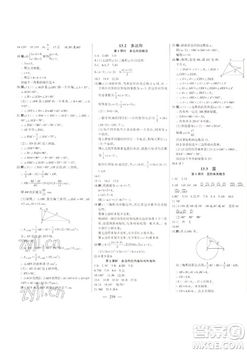 吉林人民出版社2023初中新課標(biāo)名師學(xué)案智慧大課堂七年級數(shù)學(xué)下冊青島版參考答案