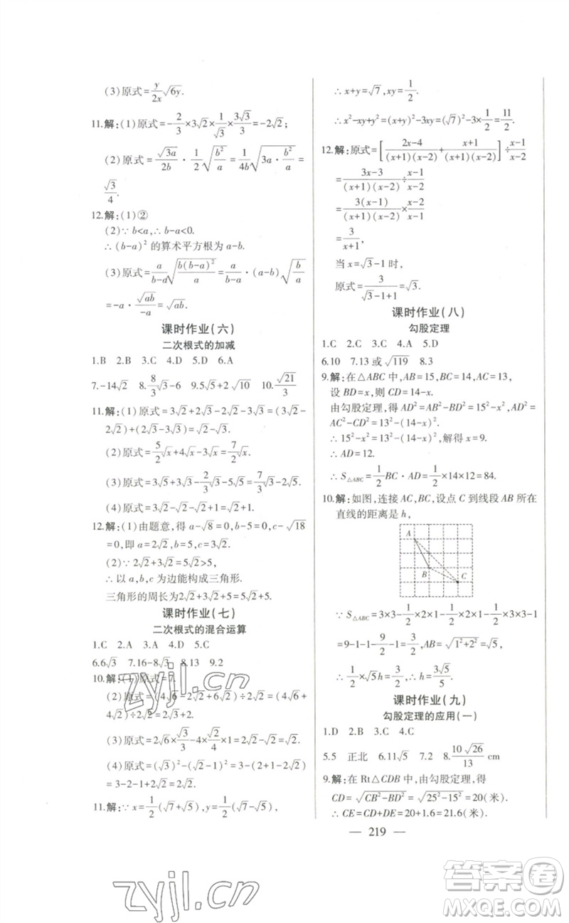 吉林人民出版社2023初中新課標(biāo)名師學(xué)案智慧大課堂八年級(jí)數(shù)學(xué)下冊(cè)人教版參考答案