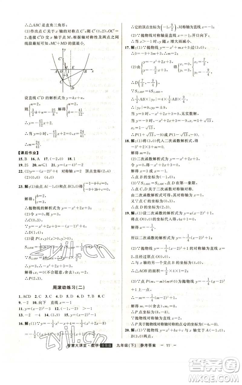 吉林人民出版社2023初中新課標(biāo)名師學(xué)案智慧大課堂九年級數(shù)學(xué)下冊青島版參考答案