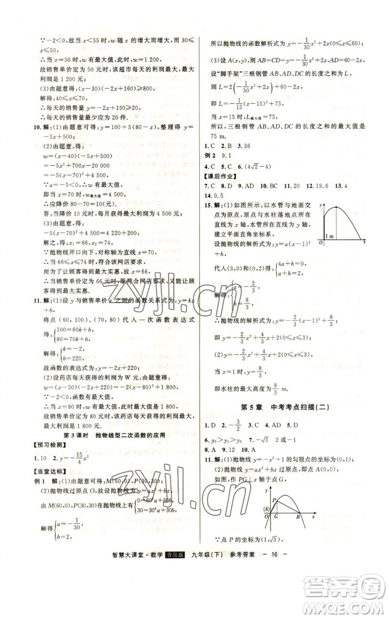 吉林人民出版社2023初中新課標(biāo)名師學(xué)案智慧大課堂九年級數(shù)學(xué)下冊青島版參考答案