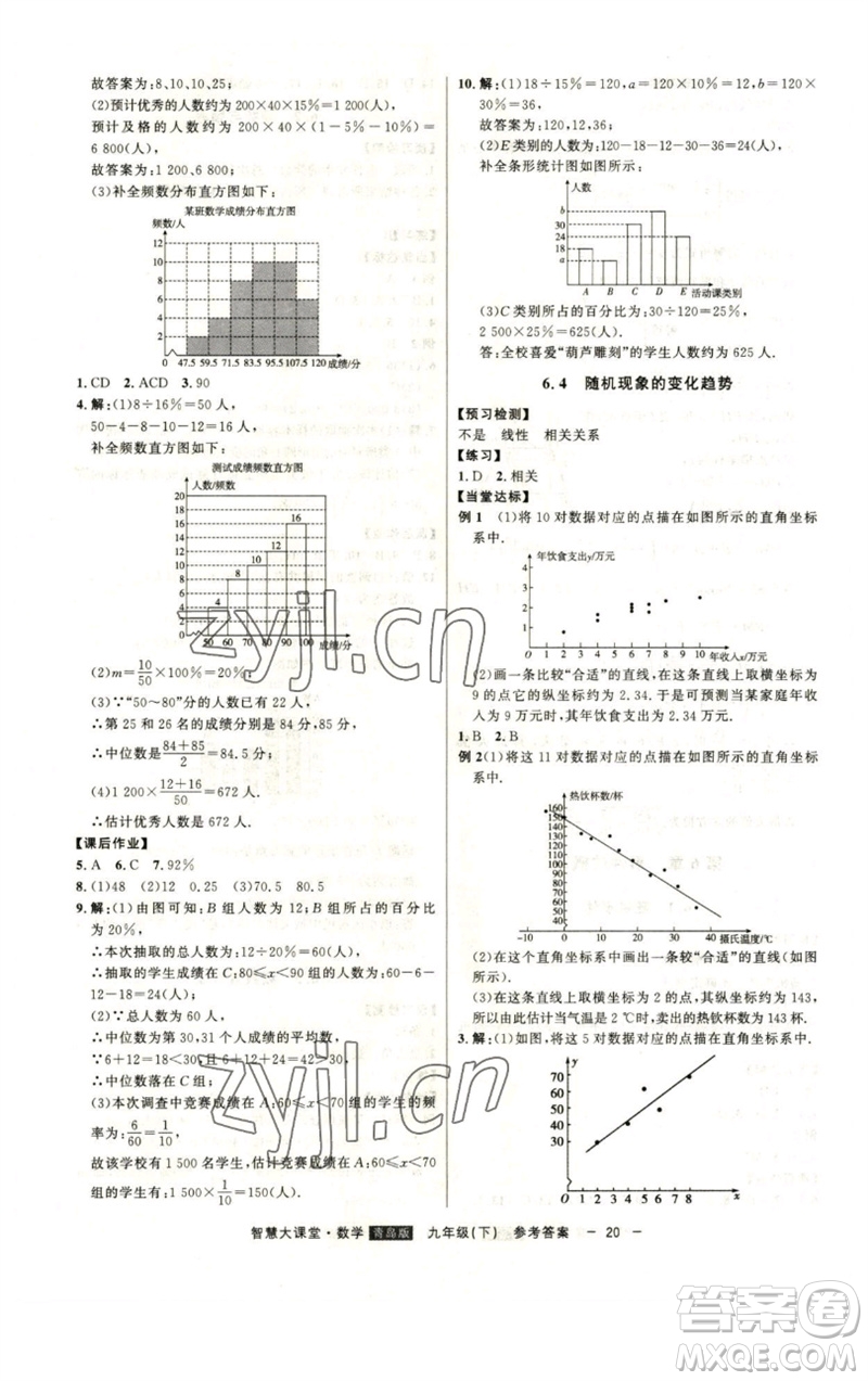 吉林人民出版社2023初中新課標(biāo)名師學(xué)案智慧大課堂九年級數(shù)學(xué)下冊青島版參考答案