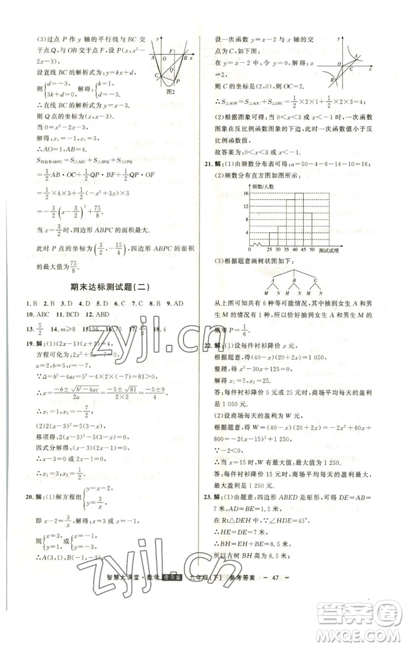 吉林人民出版社2023初中新課標(biāo)名師學(xué)案智慧大課堂九年級數(shù)學(xué)下冊青島版參考答案