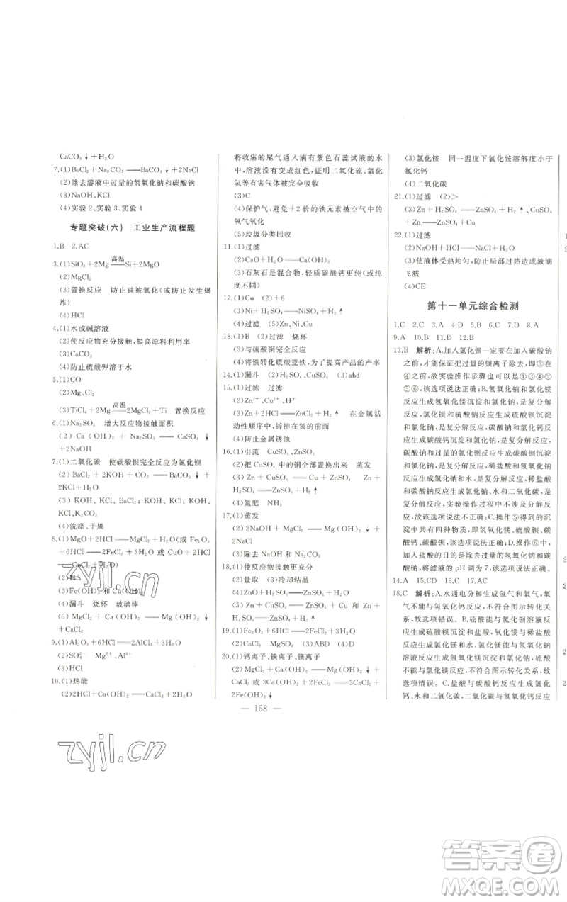 吉林人民出版社2023初中新課標(biāo)名師學(xué)案智慧大課堂九年級(jí)化學(xué)下冊(cè)人教版參考答案