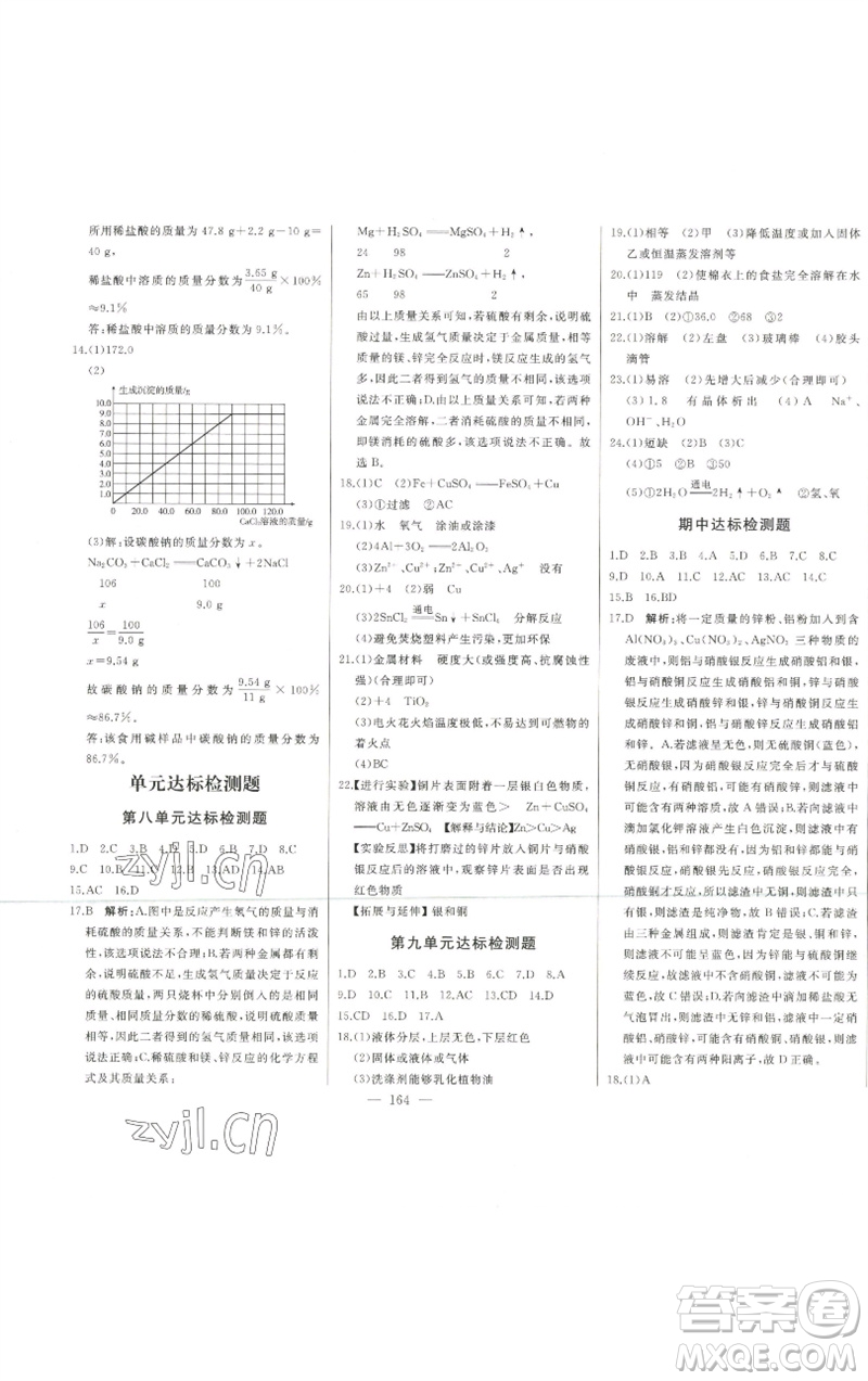 吉林人民出版社2023初中新課標(biāo)名師學(xué)案智慧大課堂九年級(jí)化學(xué)下冊(cè)人教版參考答案