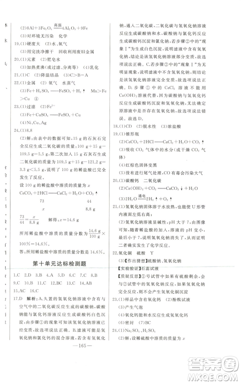 吉林人民出版社2023初中新課標(biāo)名師學(xué)案智慧大課堂九年級(jí)化學(xué)下冊(cè)人教版參考答案