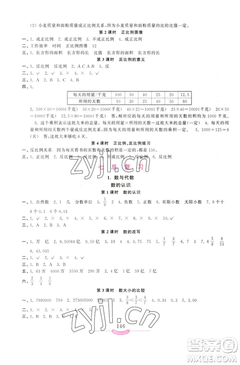 河南大學出版社2023新課程練習冊六年級數(shù)學下冊蘇教版參考答案