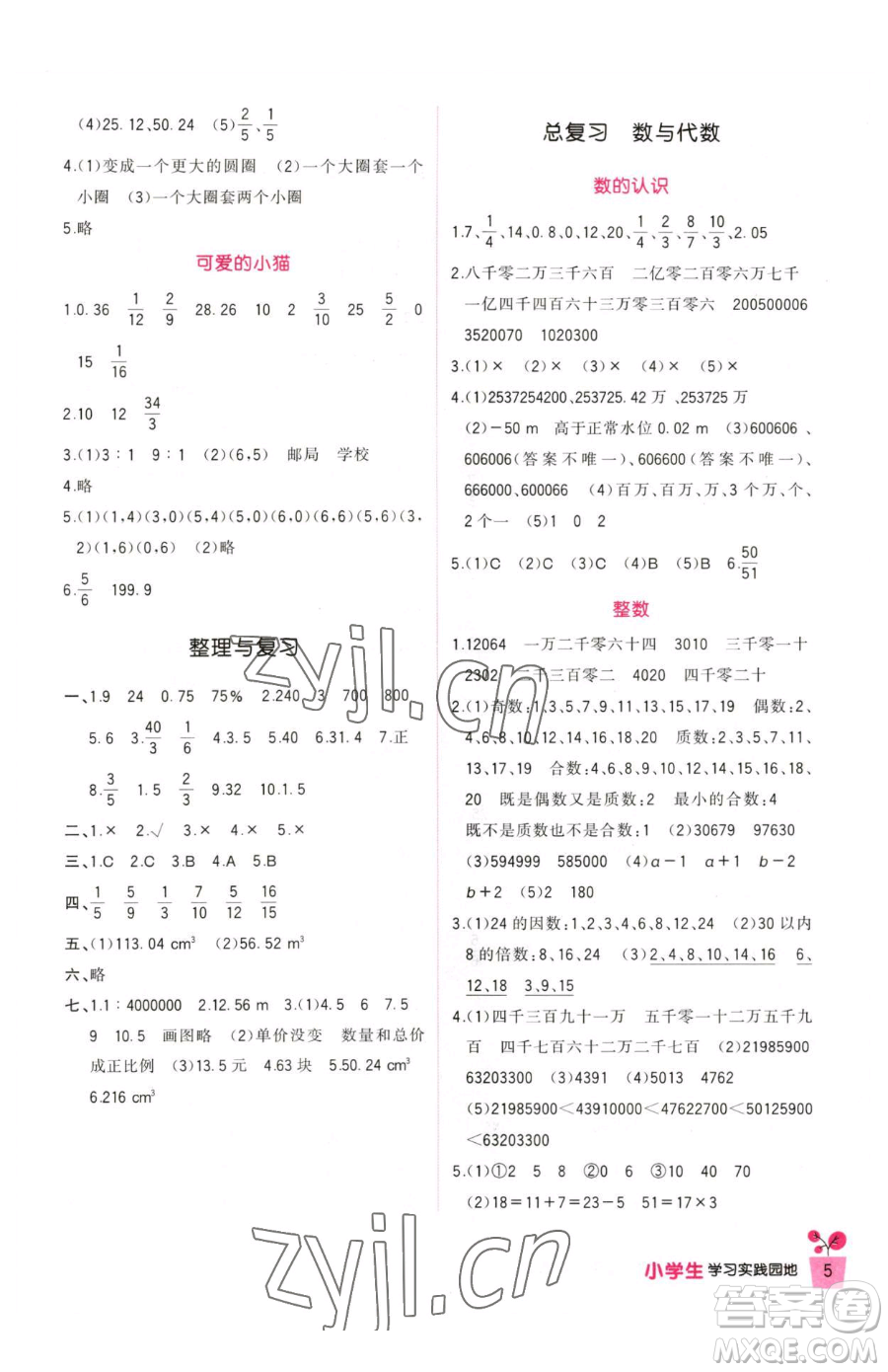 四川教育出版社2023新課標小學生學習實踐園地六年級下冊數(shù)學北師大版參考答案