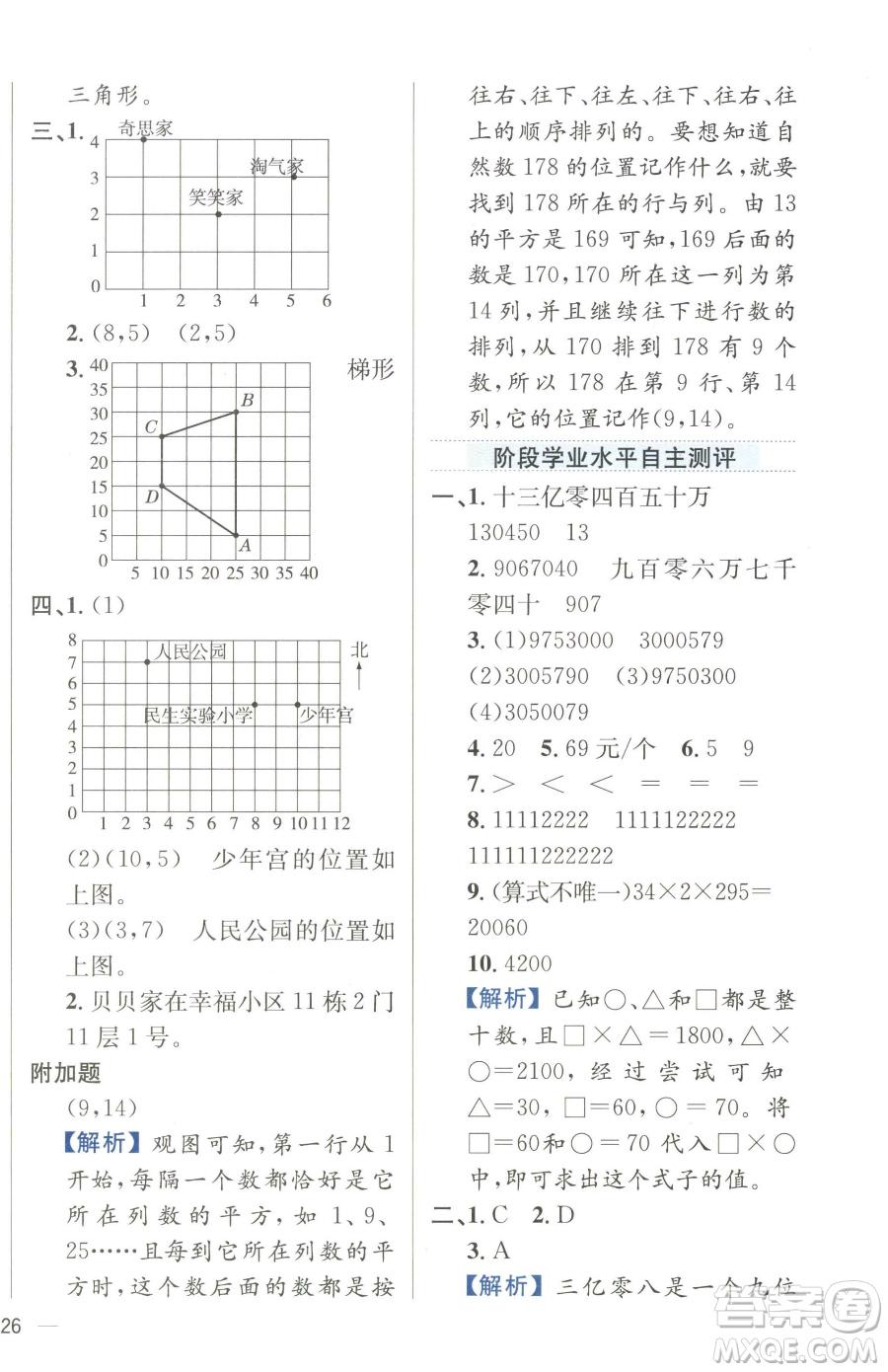 陜西人民教育出版社2023小學(xué)教材全練四年級(jí)下冊(cè)數(shù)學(xué)江蘇版參考答案