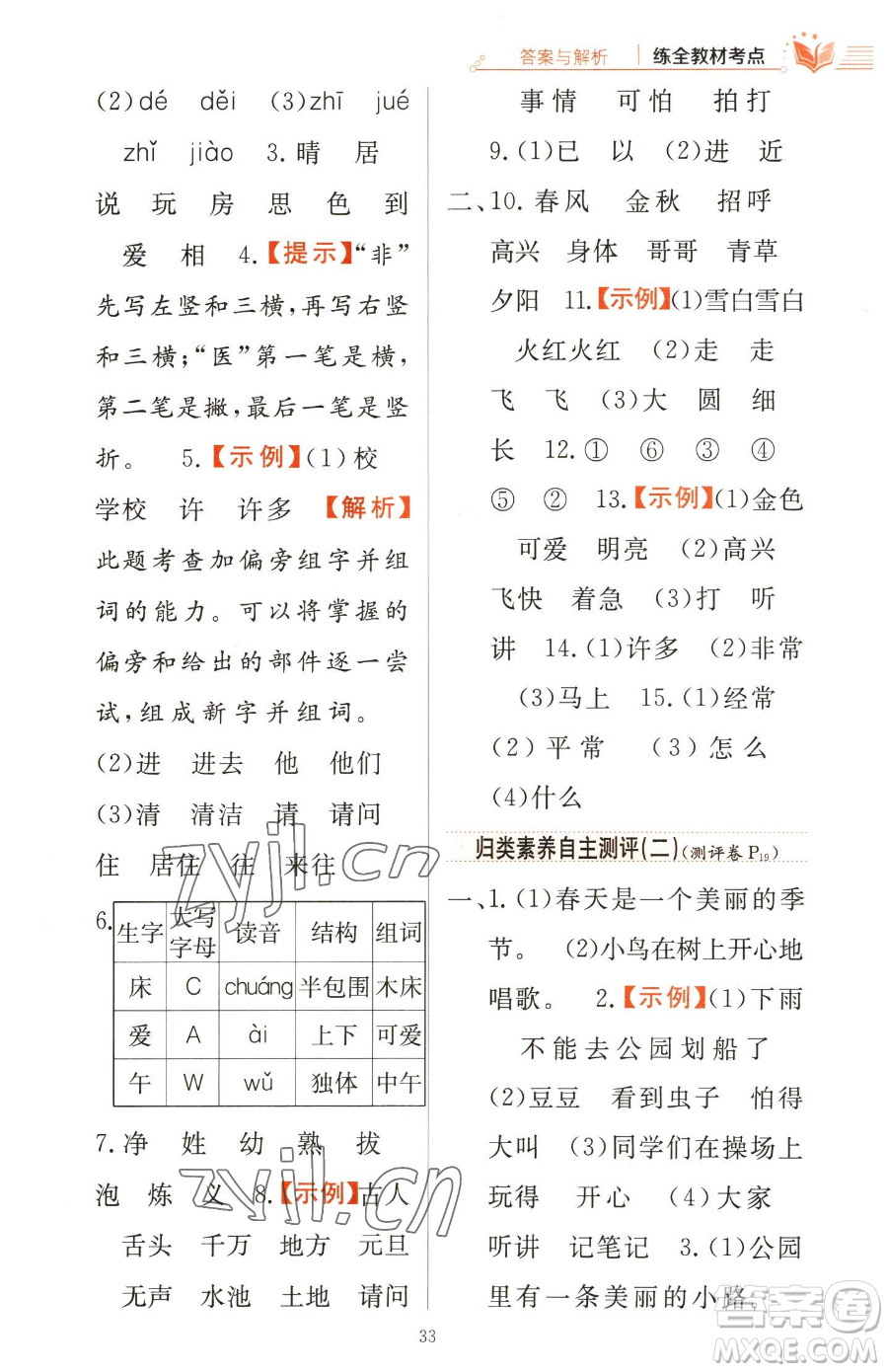 陜西人民教育出版社2023小學(xué)教材全練一年級下冊語文人教版參考答案