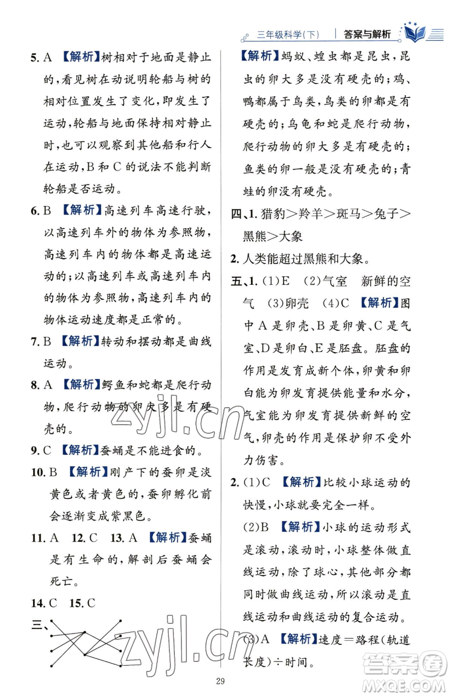 陜西人民教育出版社2023小學(xué)教材全練三年級下冊科學(xué)教科版參考答案