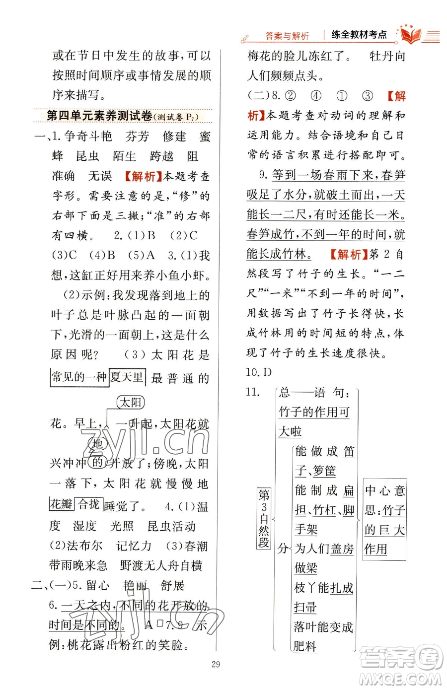 陜西人民教育出版社2023小學(xué)教材全練三年級(jí)下冊(cè)語(yǔ)文人教版參考答案